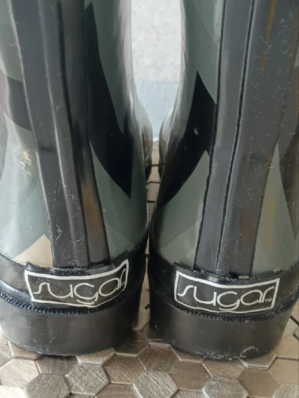 Sugar Chevron Rain Boots in Teal, Cream & Black
